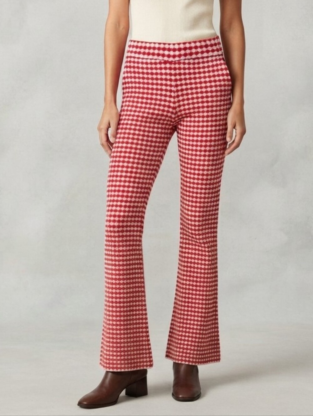 Zara Red and White Flare Knit Pants Size Small